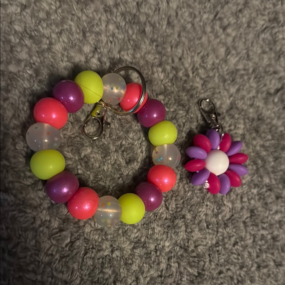 Colorful Beaded Kids Bracelet and Keychain Set